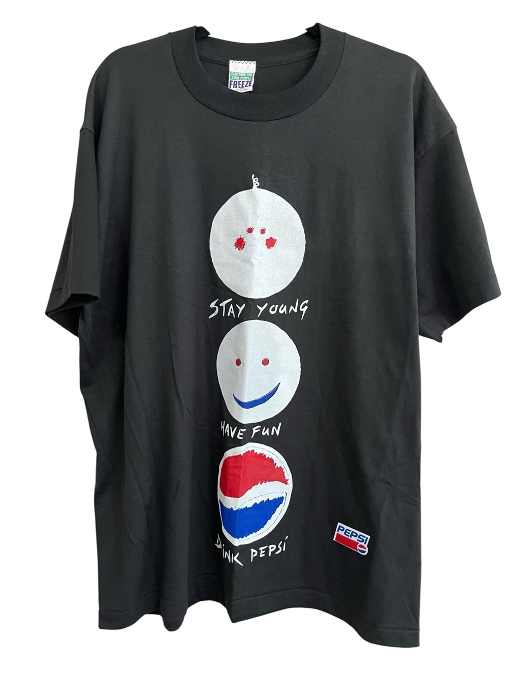 Vintage 90s Rare Pepsi Stay Young Have Fun Tee XL Single Stitch Freeze Tag